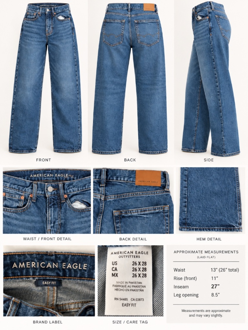 American Eagle Loose Jeans 26x28 Medium Wash Relaxed Wide Leg Denim